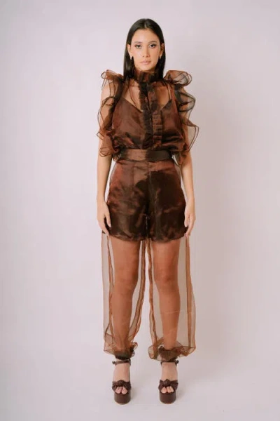 San Malo Sheer Organza Pants In Brown