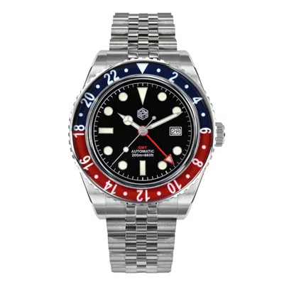Pre-owned San Martin Sn0005-gmt-4 Automatic Stainless Steel 40mm 20atm Men's Diver Watch In Matte Black