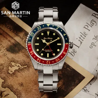 Pre-owned San Martin Sn005g Retro Pepsi Gmt Watch Luxury Automatic Classic Mens Watches