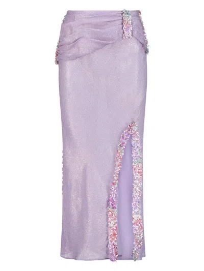 Sana Osmani Delta Ruched Floral Maxi Skirt In Purple