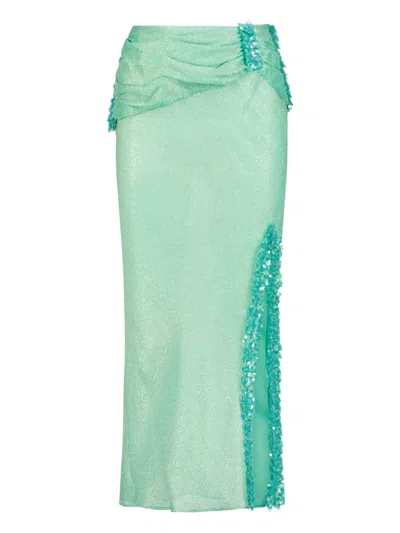 Sana Osmani Delta Ruched Slit Maxi Skirt In Green
