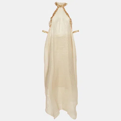 Pre-owned Sana Osmani Gold Sequin Embellished Lurex Loose Fit Midi Dress L