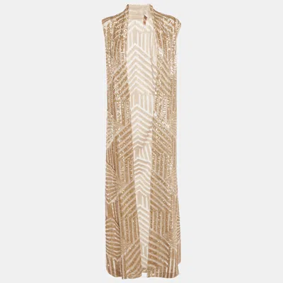 Pre-owned Sana Osmani Gold Sequin Embellished Mesh Open Front Jacket S