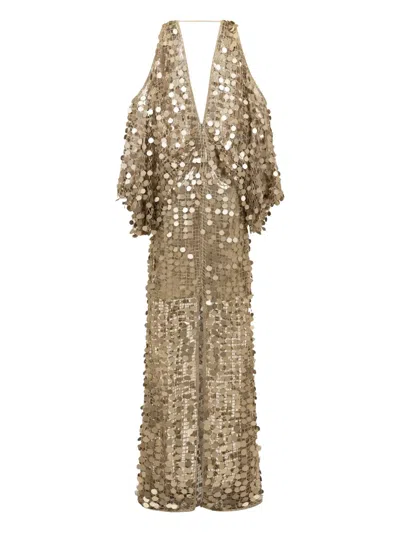 Sana Osmani Mimi Sequin Open-shoulder Maxi Dress In Gold