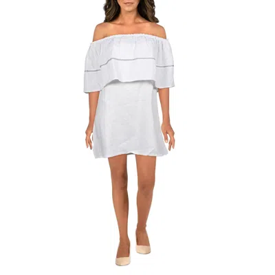 Sancia Riviera Womens Linen Off The Shoulder Shift Dress In White