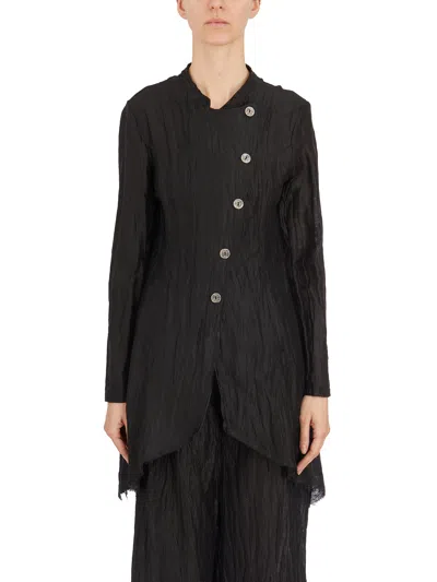 Sanctamuerte Asymmetric Linen Jacket For Women In Black