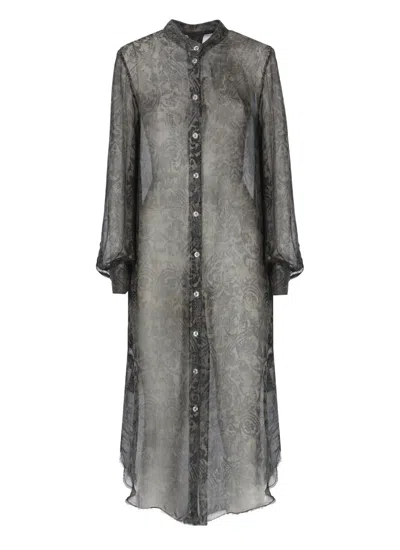 Sanctamuerte Grey Viscose And Silk Chemisier Dress In Black