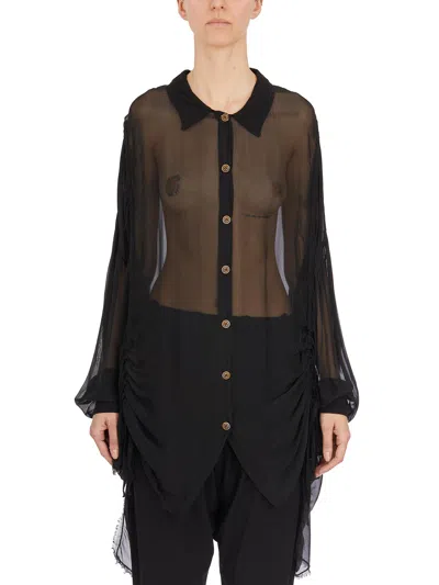 Sanctamuerte Sheer Asymmetric Women's Shirt In Viscose And Silk Blend In Black