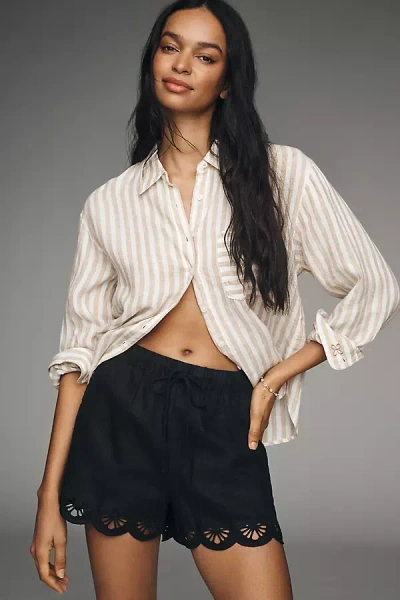 Sanctuary 100% Linen Almost There Cutwork Shorts In Brown