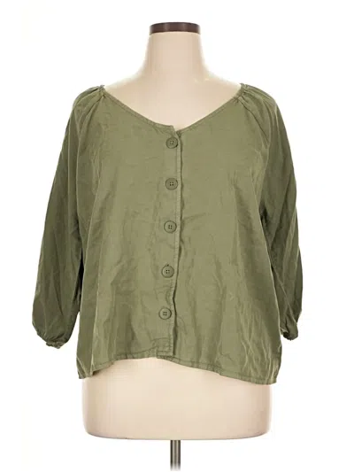 Sanctuary 3/4 Sleeve Button Down Shirt In Green