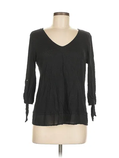 Pre-owned Sanctuary 3/4 Sleeve Top Black Solid Pattern V Neck Tops