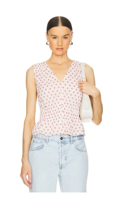 Sanctuary Print Shirred Crinkle Button-up Top In Lilac
