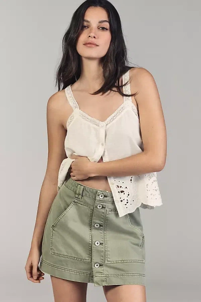 Sanctuary All Buttoned Up Utility Denim Mini Skirt In Green