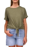Sanctuary All Day Tie-hem Cuffed T-shirt In Trail Gree