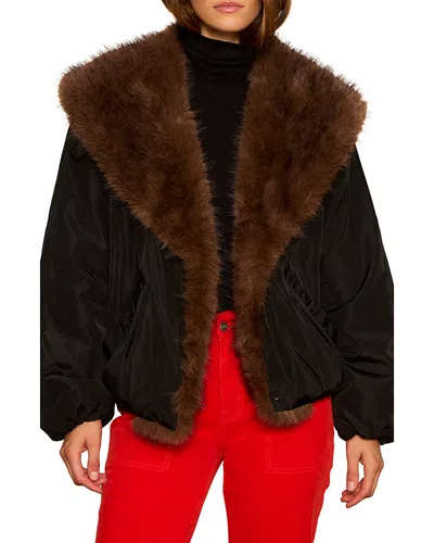 Sanctuary Allure Faux Fur Trim Jacket In Black