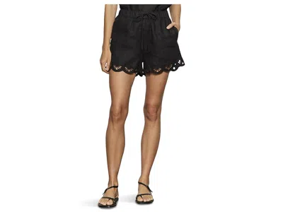 Sanctuary Almost There Scallop Hem Pull-on Linen Shorts In Black