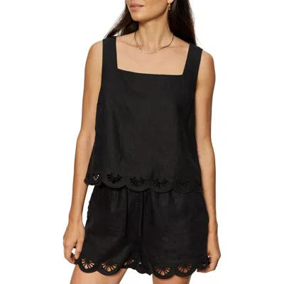 Sanctuary Almost There Scallop Hem Sleeveless Linen Top In Black