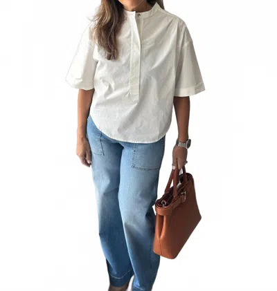 SANCTUARY ANN POPOVER ELBOW SLEEVE BLOUSE IN WHITE