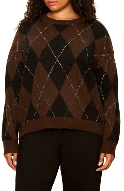 Sanctuary Argyle Crew Pullover In Brown