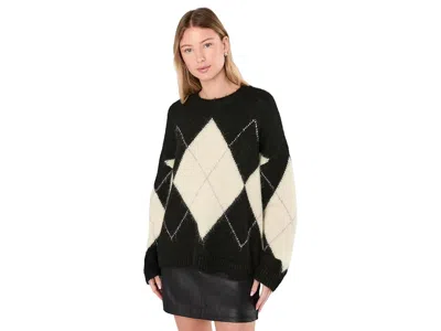 Sanctuary Argyle Crew Sweater Women's Sweater Purple Smoke Argyle: Xs (us 2), Nylon/polyester/spandex In Black