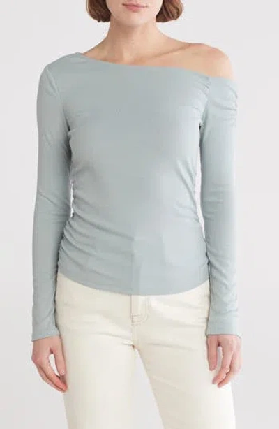 Sanctuary Asymmetric Ruched Long Sleeve T-shirt In Blue Grass