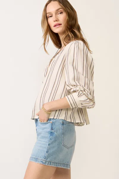 Sanctuary Bailey Button Stripe Blouse In Neutral