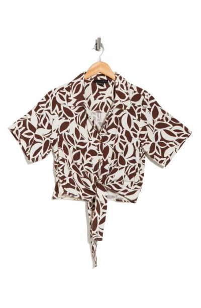 Sanctuary Baja Linen Blend Button-up Shirt In Beechwood Print