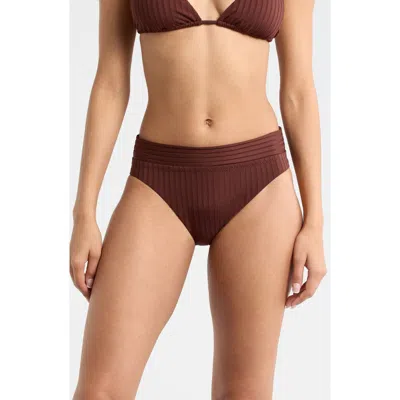 Sanctuary Banded Rib Hipster Bikini Bottoms In Brown