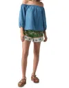 Sanctuary Beach To Bar Off The Shoulder Chambray Top In Blue