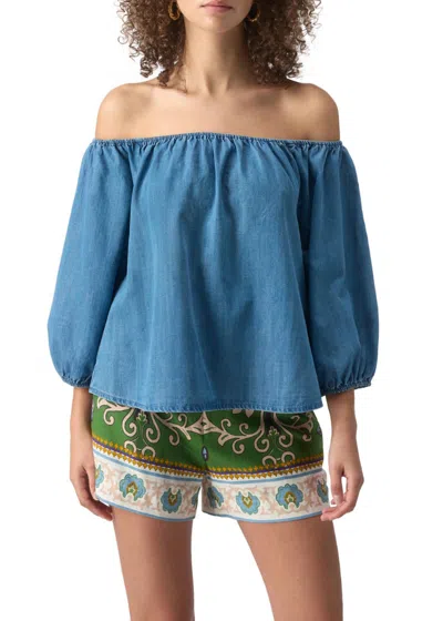 Sanctuary Beach To Bar Blouse In Bit Of Blue Wash