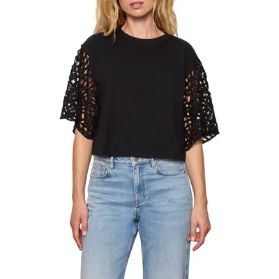 Sanctuary Belle Lace Sleeve Organic Cotton T-shirt In Black