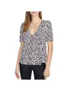 SANCTUARY BIRDIE WOMENS ANIMAL PRINT PEPLUM BUTTON-DOWN TOP