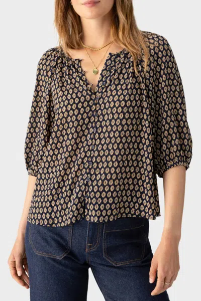 Sanctuary Blouson Sleeve Soft Blouse In Windchime In Black