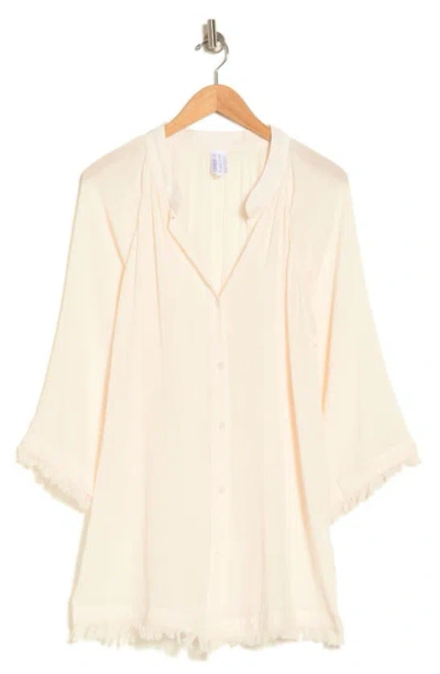 Sanctuary Button Front Frayed Hem Top In White Sand