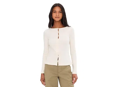 Sanctuary Stripe Button Front Long Sleeve Rib Top In White