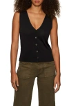 Sanctuary Knitted Button Front Top In Black In Black