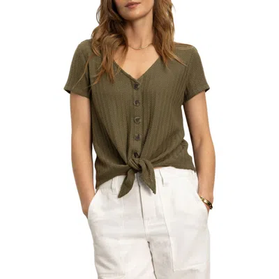 Sanctuary By My Side Tie Hem Pointelle Top In Burnt Olive