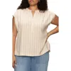 Sanctuary By The Bay Stripe Short Sleeve Linen Blend Button-up Shirt