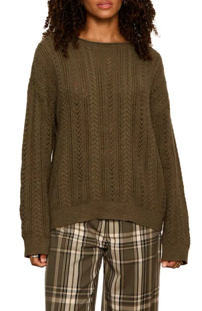 Sanctuary Cable Stitch Pointelle Sweater In Green