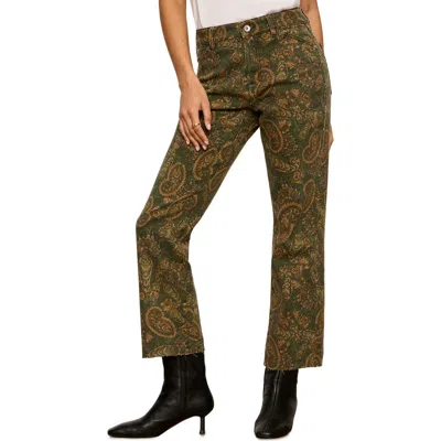 Sanctuary Cadence '90s Paisley High Waist Raw Hem Crop Straight Leg Jeans In Green
