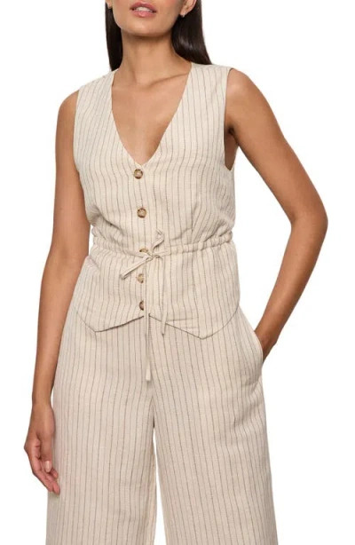 Sanctuary Cala Pinstripe Cinched Linen Blend Vest In Neutral