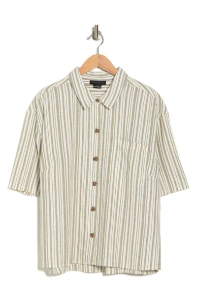 Sanctuary Camp Linen Stripe Button-up Shirt In Green Tea Pencil Stripe