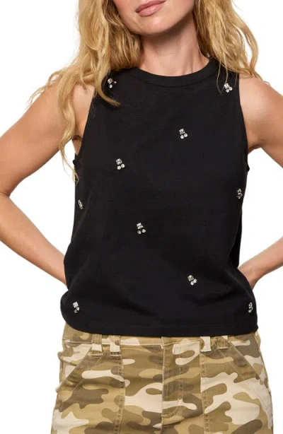 Sanctuary Campari Embellished Organic Cotton Tank In Black