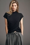 Sanctuary Cap-sleeve Mock-neck Draped Top In Black