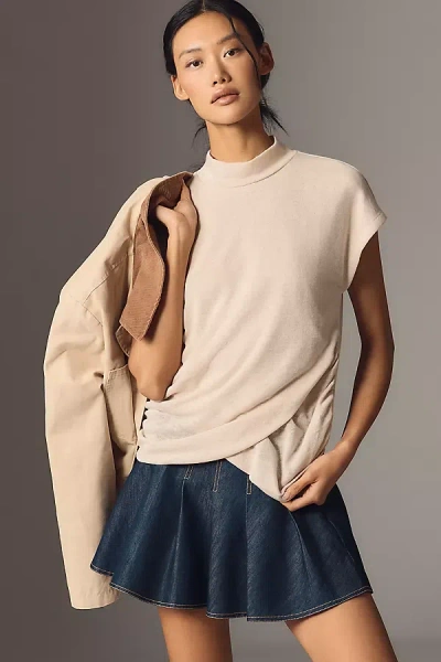 Sanctuary Cap-sleeve Mock-neck Draped Top In Neutral