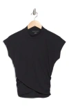 Sanctuary Cap Sleeve Ribbed Crossover T-shirt In Black