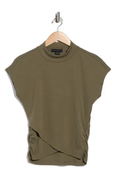 Sanctuary Cap Sleeve Ribbed Crossover T-shirt In Green
