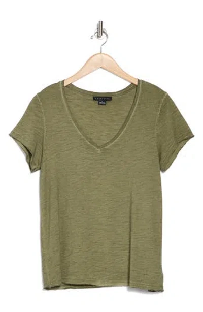 Sanctuary Carefree Organic Cotton Blend V-neck T-shirt In Burnt Olive