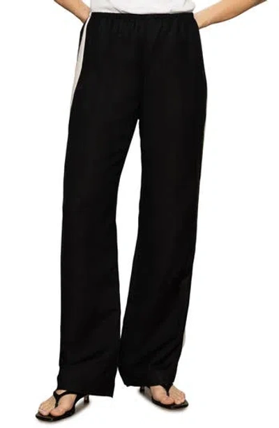 Sanctuary Casual Linen Blend Track Pants In Black