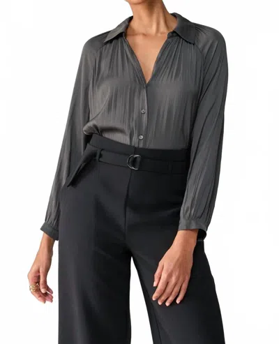 Sanctuary Casually Cute Sateen Blouse In Mineral In Gray